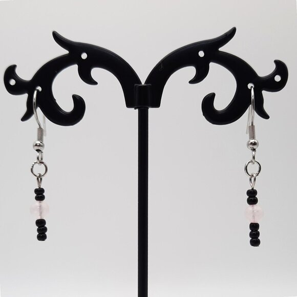 Rose Quartz Chakra Healing Gemstone Beaded Dangle Drop Earrings Handmade Jewelry - Picture 2 of 6